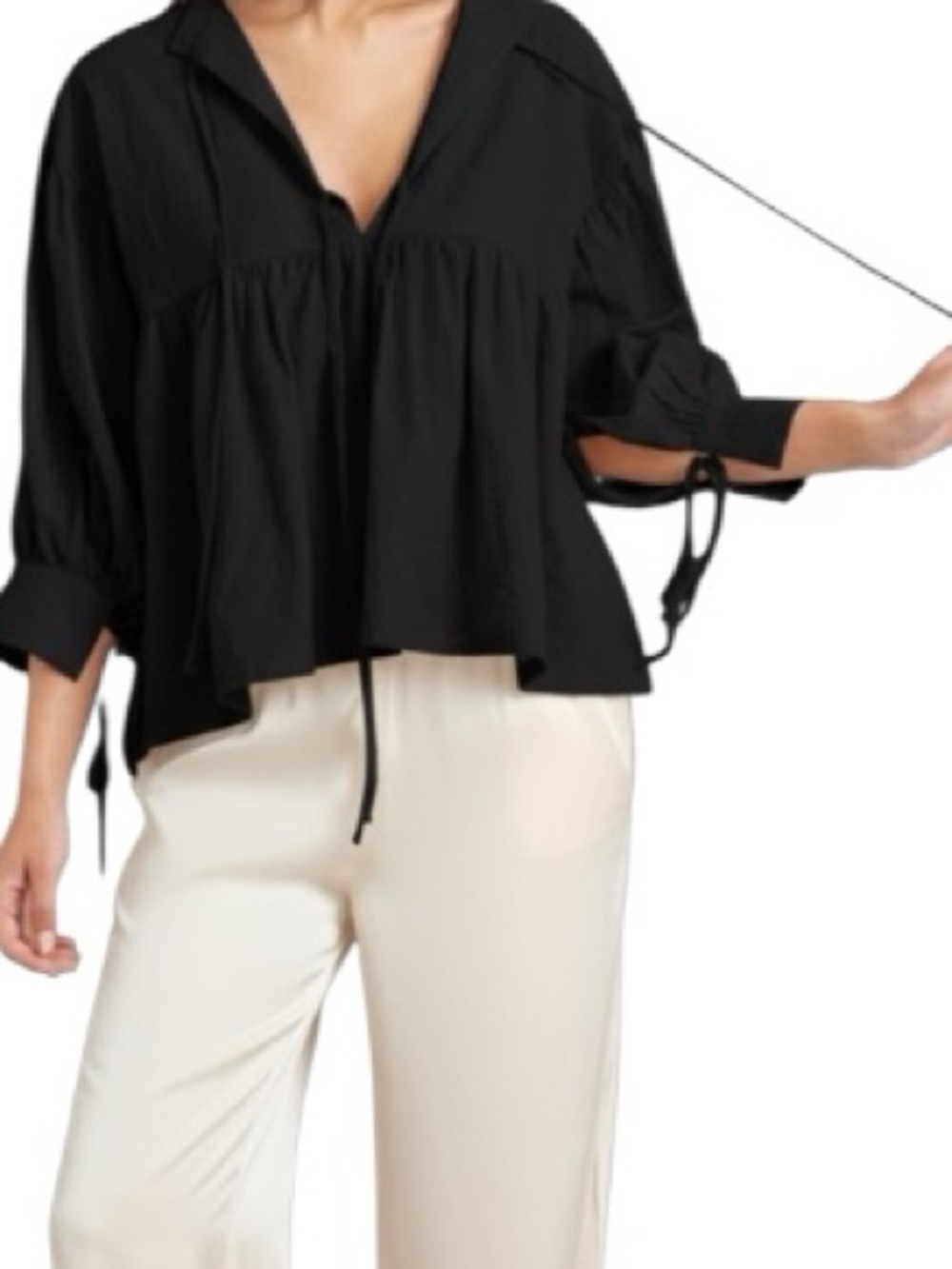 Modern Citizen‎ NWT Black Peasant Tie-Sleeve Tunic
